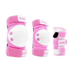 סט מגן משולש CORE Protection Junior – ורוד (ברכיים / מרפקים / פרקי יד)
